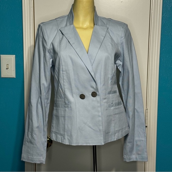 CAbi 725 WedgeWood Jacket Light Blue Double-Breasted Blazer Raised Collar 6 NWT - Picture 1 of 16
